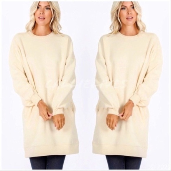 Oversized Sweatshirt In Cream Crew Neck - Picture 4 of 6